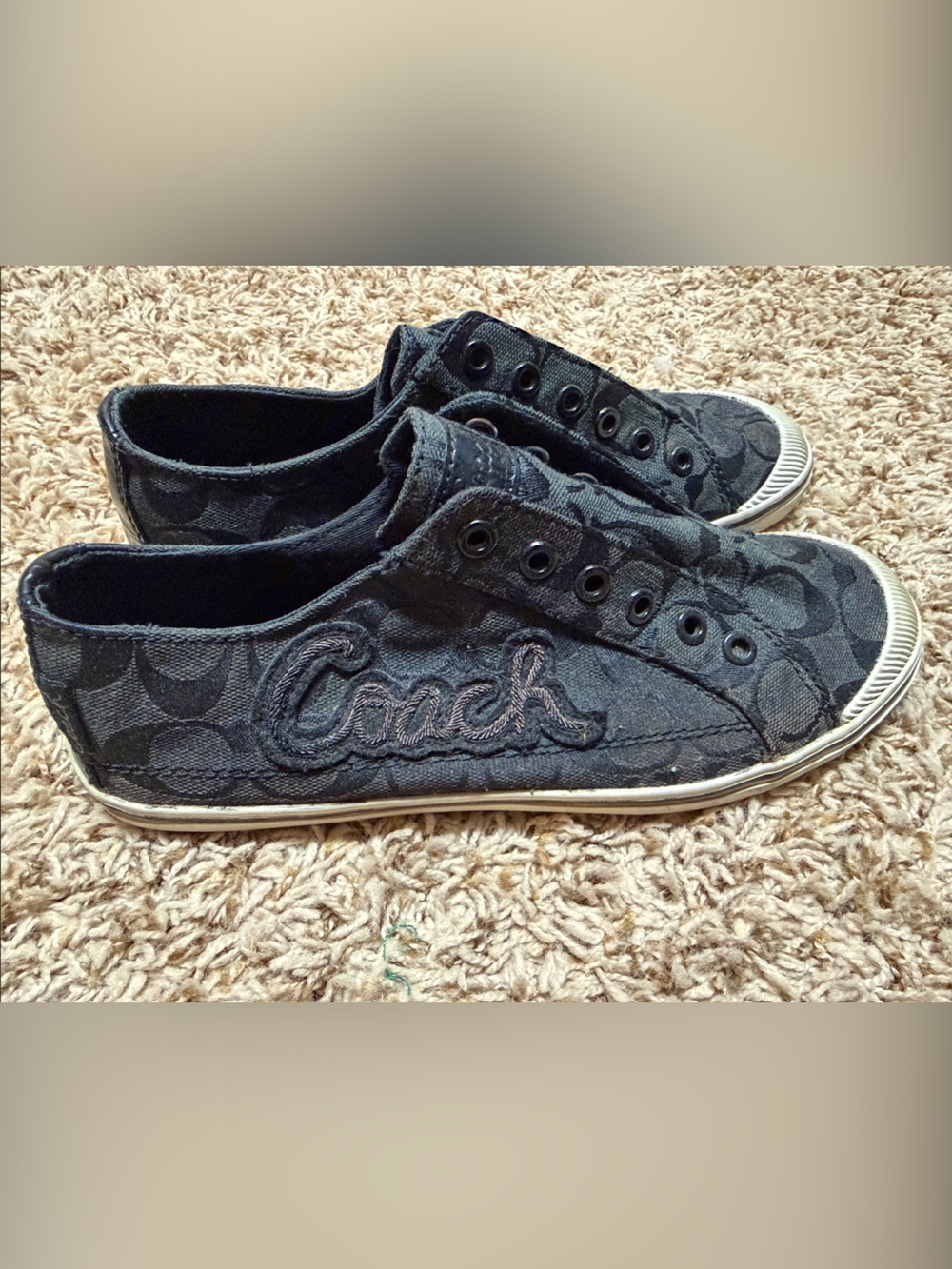 Coach Black Signature Slip-On Canvas Sneakers with Embroidered Logo